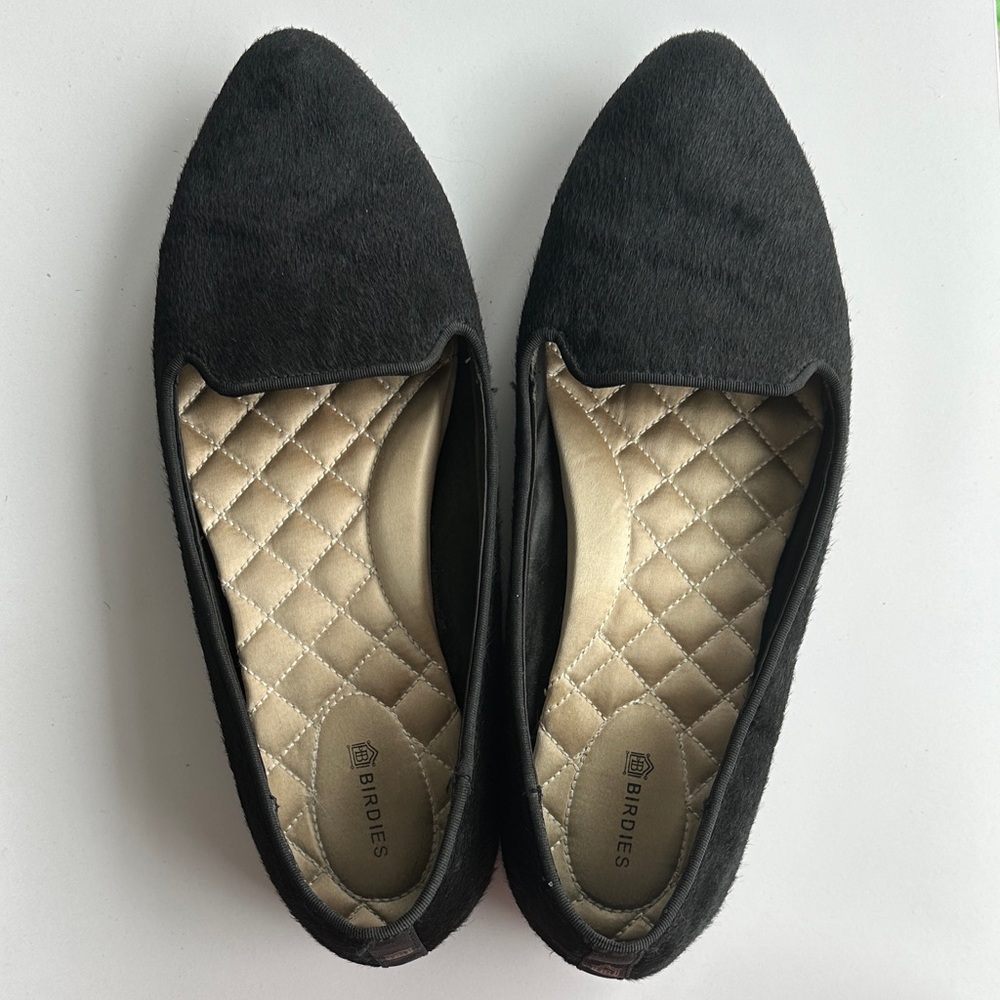 Birdies Black Faux Horse Hair Loafers